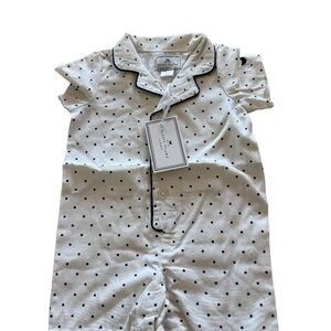 Petite Plume-White Polka Dot Baby Romper. Size 3-6 months.